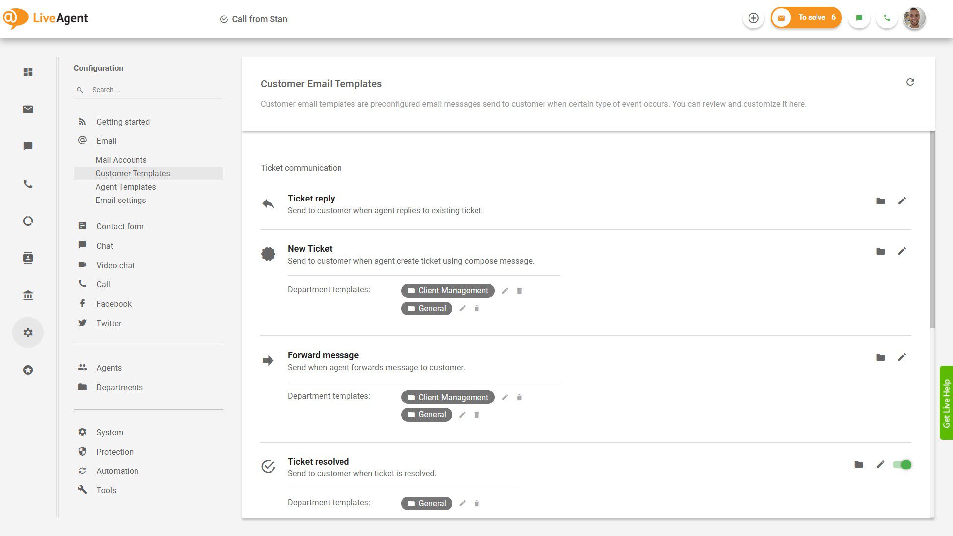LiveAgent - E-posti mallide seaded
