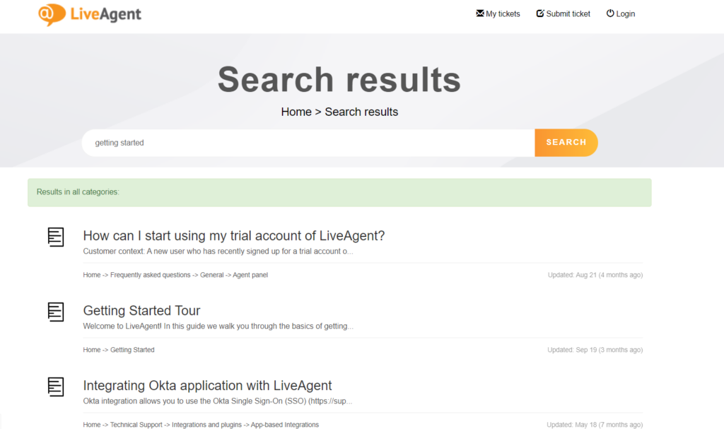 LiveAgenti teadmusbaas erinevate kasutusjuhenditega